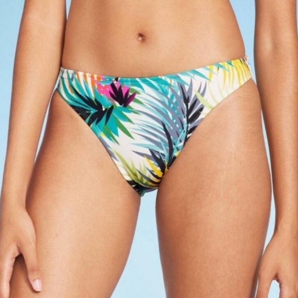 Tropical Green Pink Black Palm Print Women's Swim Bottom
